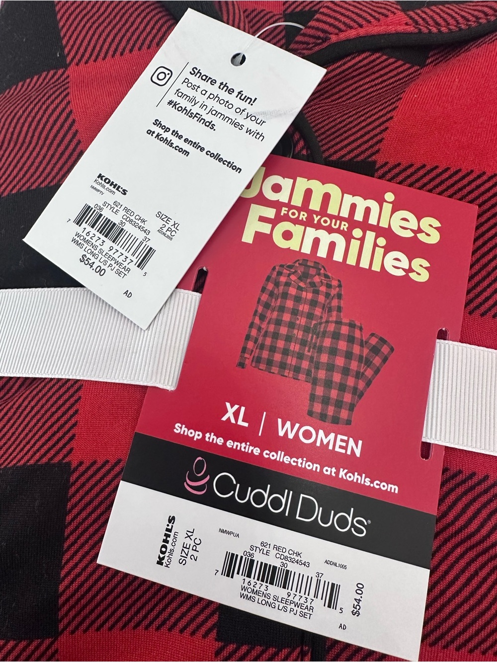 Cuddl Duds Red and Black Buffalo Plaid Pajama Set - Picture 2 of 3
